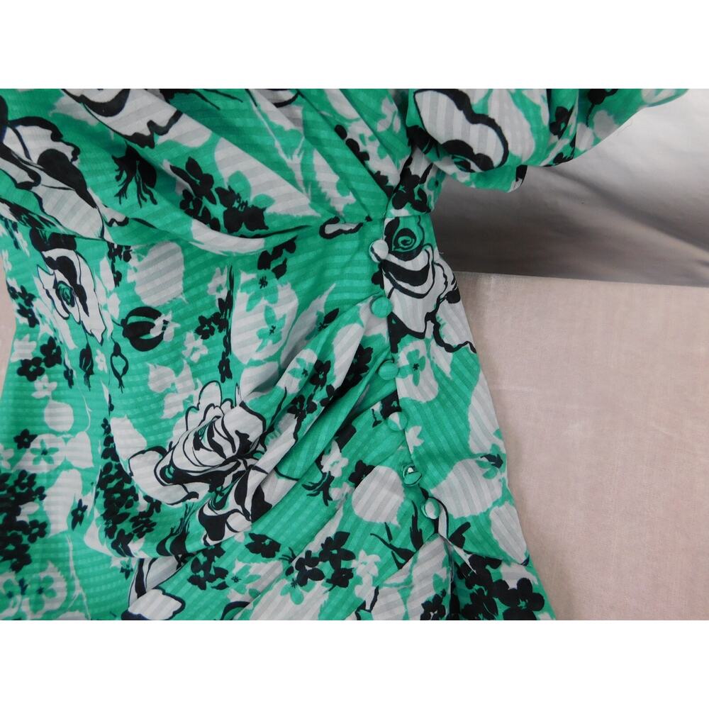 ASOS Puff Sleeve Ruched Green Floral Midi Dress Sz 8 - Picture 4 of 13